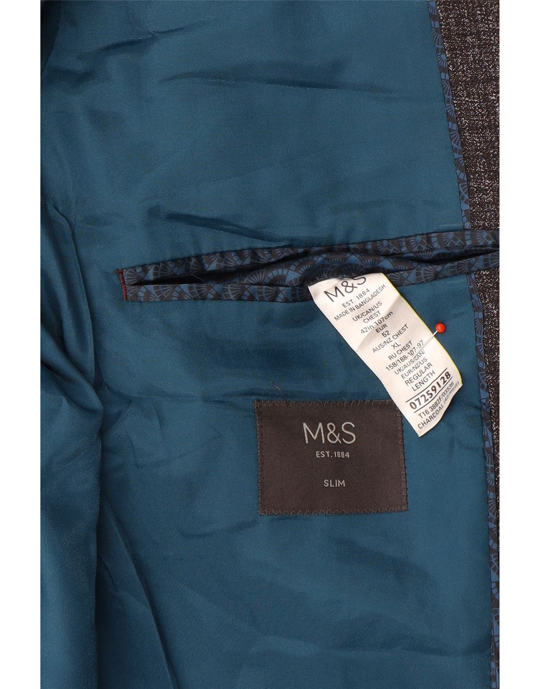 Marks & Spencer Herren-Blazer mit 2 Knöpfen, schmal, UK 42, XL, Grau, Polyester