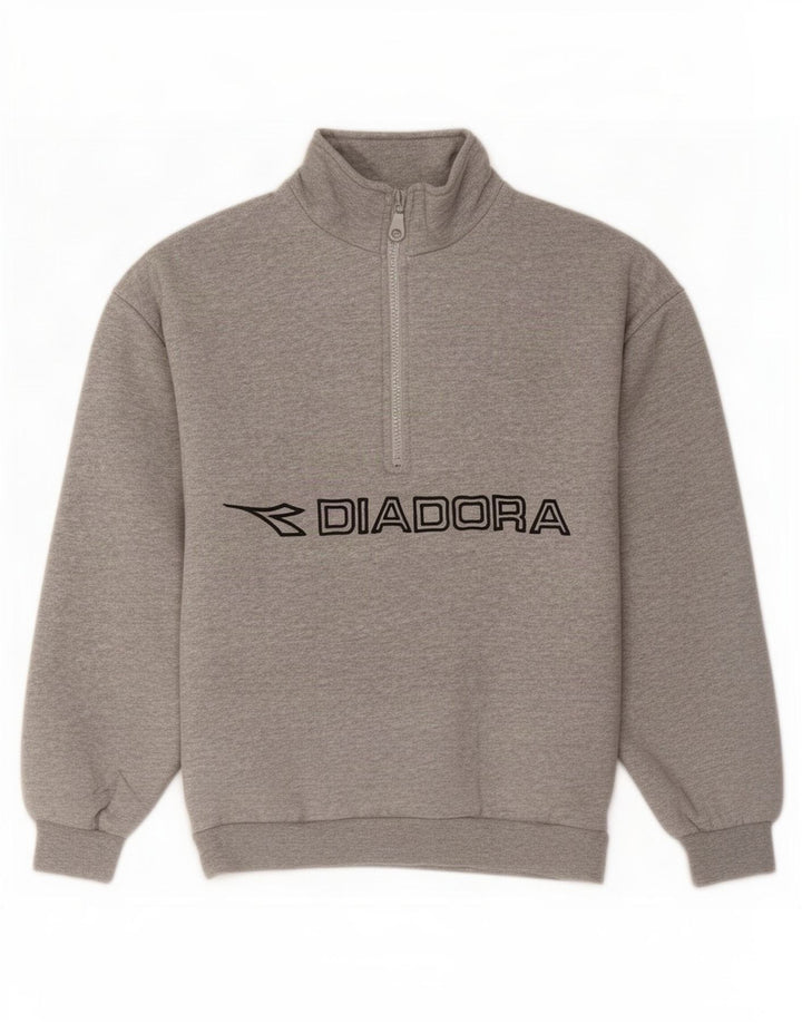Diadora Herren-Sweatshirt mit grafischem Reißverschluss, Größe S, Grau, Baumwolle