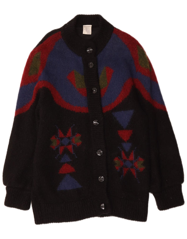 Vintage Damen Longline Cardigan Pullover UK 14/16 Groß Schwarz Geometrisch