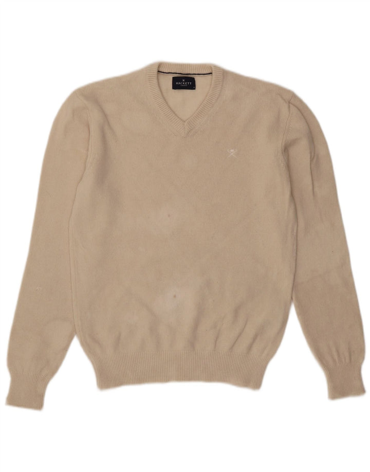 Hackett Herren-Pullover mit V-Ausschnitt, mittelbeige Wolle