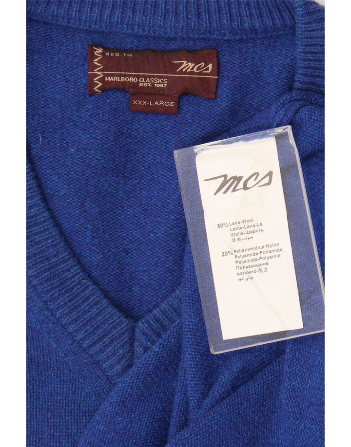 Marlboro Classics Herren-Pullover mit V-Ausschnitt, 3XL, blaue Wolle