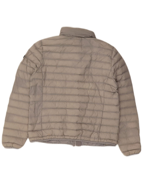 Superdry Wattierte Damenjacke mit Kapuze, UK 16, großes graues Nylon