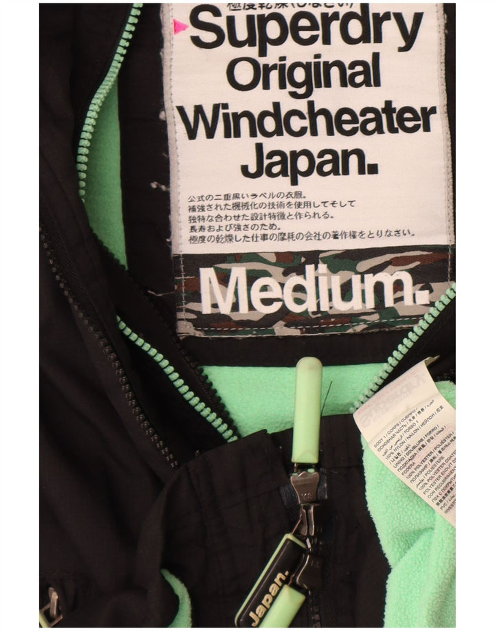 Superdry Damen Windcheater Kapuzen-Windjacke UK 14 Medium Schwarz