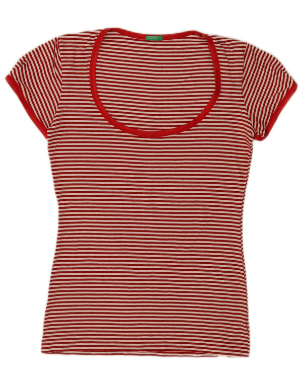 Benetton Damen T-Shirt Top UK 16 Große rot gestreifte Viskose