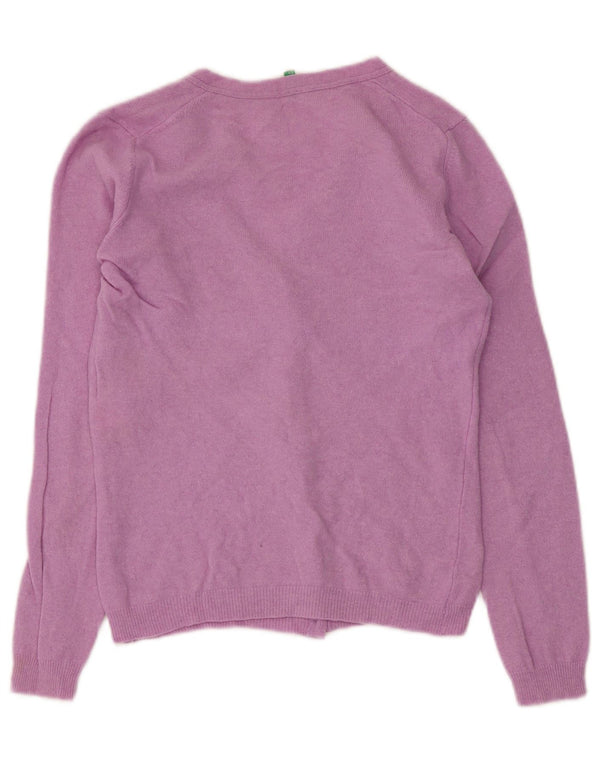 Benetton Damen Crop Cardigan Pullover UK 10 Small Rosa Schurwolle