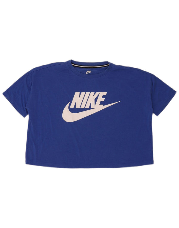 Nike Damen Crop Oversize Graphic T-Shirt Top UK 10 Small Blau Modal