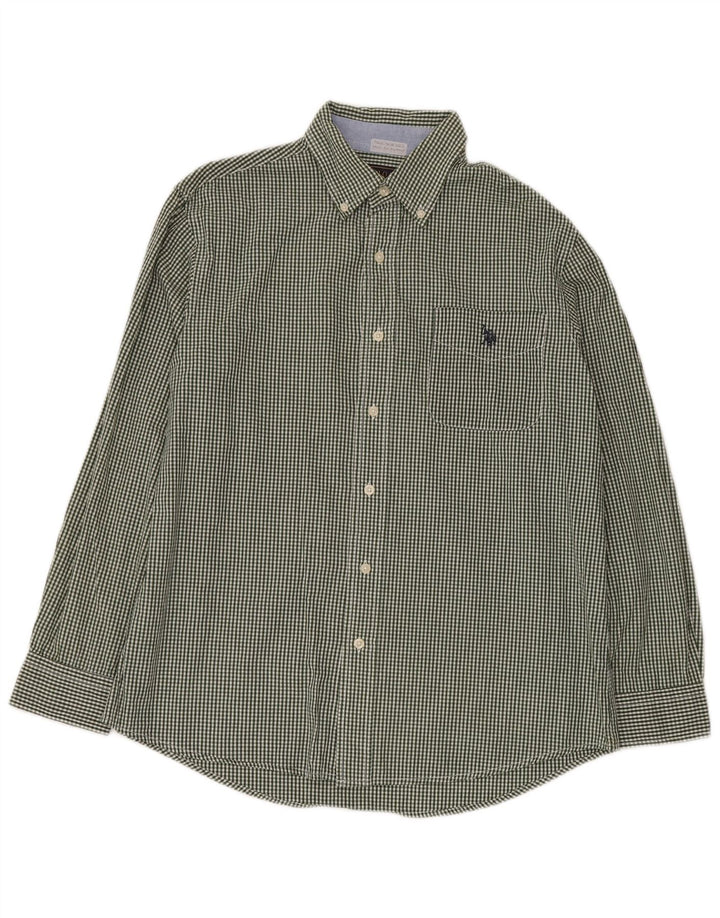 US POLO ASSN. Herrenhemd aus mittelgrüner Gingham-Baumwolle