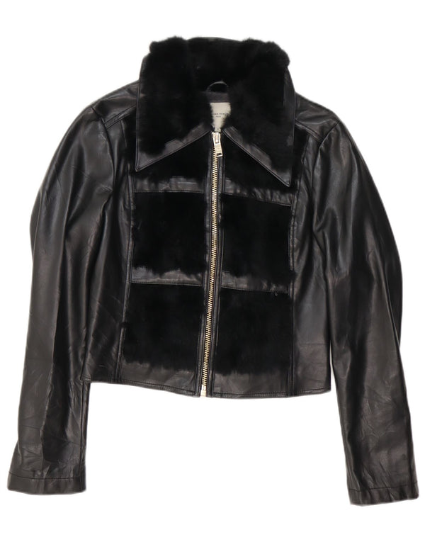 Silvian Heach Damen Crop Kunstlederjacke UK 10 Small Schwarz