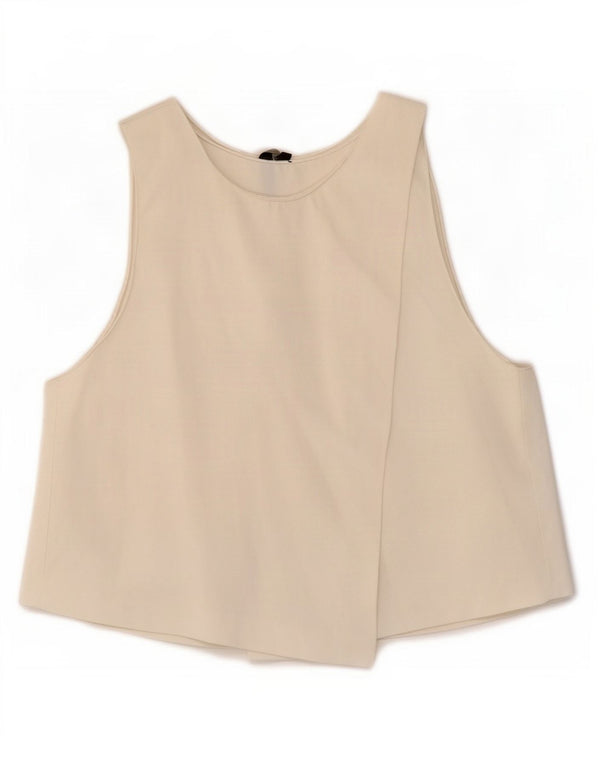 Zara Damen Crop Ärmelloses Blusenoberteil UK 12 Mittelweiße Viskose