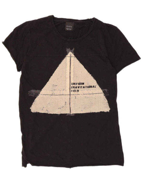Zara Damen Graphic T-Shirt Top UK 12 Medium Schwarz