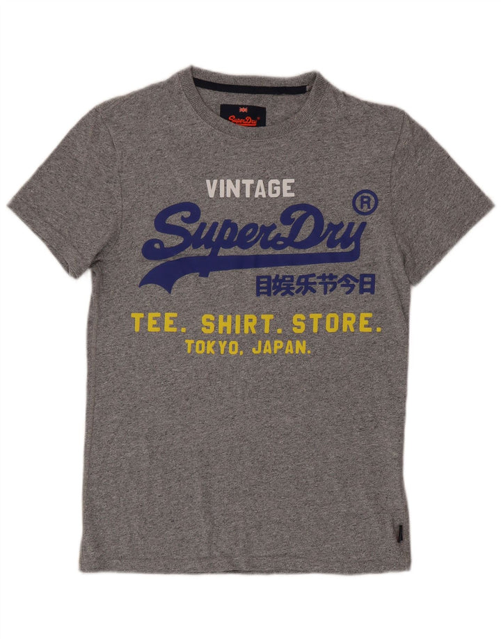 Superdry Herren-T-Shirt mit Grafik, Größe S, grau gesprenkelte Baumwolle