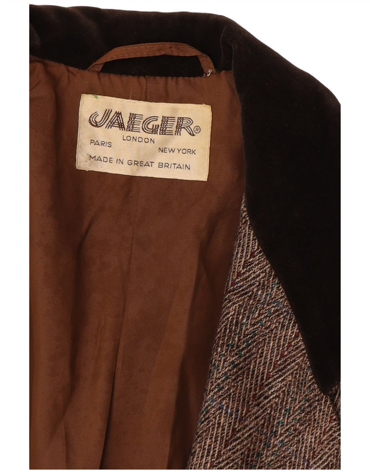 JAEGER Womens 1 Button Blazer Jacket UK 6 XS Brown Herringbone Wool