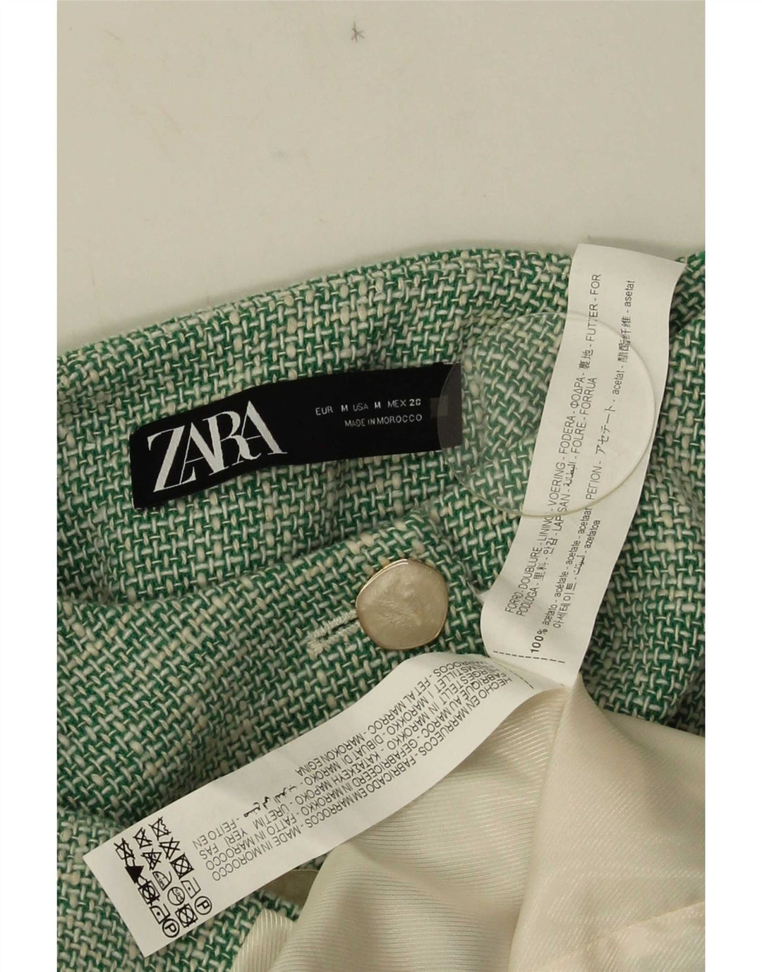 Zara Damen 3-Knopf-Crop-Blazerjacke UK 14 Mittelgrünes Acetat