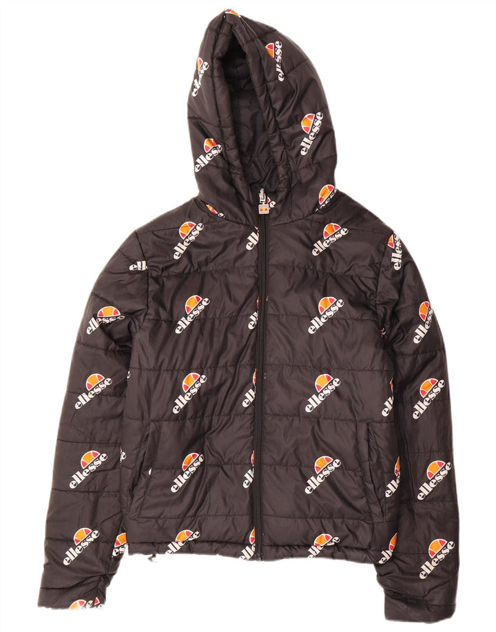 Ellesse Damen Übergroße, wendbare, wattierte Jacke mit Kapuze, Gr. 8, Schwarz