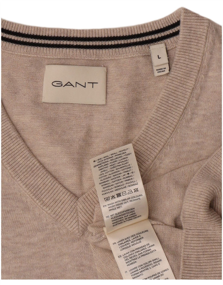 Gant Damen-Pullover mit V-Ausschnitt, groß, aus grauer Baumwolle