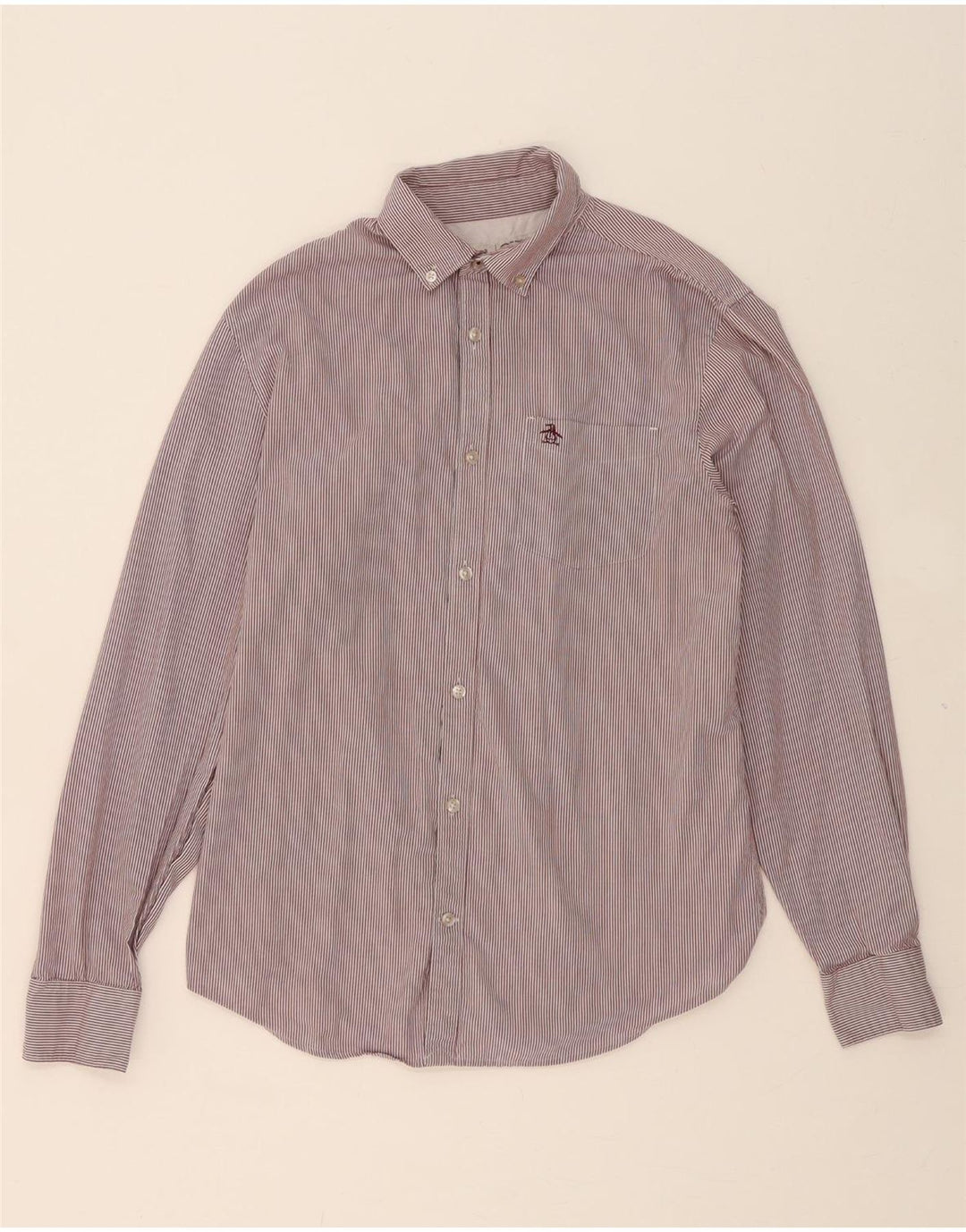 PENGUIN Mens Shirt Medium Purple Pinstripe Cotton Vintage Penguin and Second-Hand Penguin from Messina Hembry 