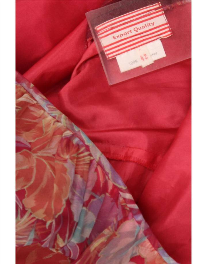 VINTAGE Maxikleid für Damen mit 3/4-Ärmeln, Größe 42, Mittelrot, Blumenmuster, Polyester