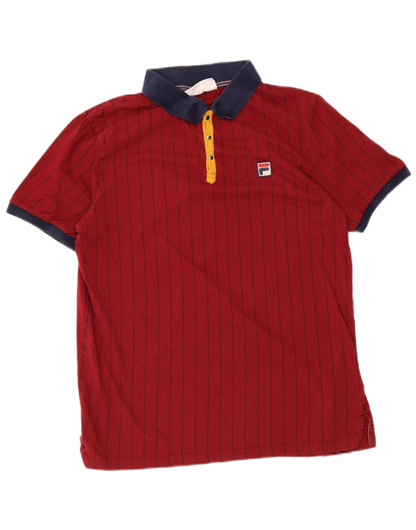 Fila Mens Polo Shirt Medium Maroon Striped Cotton