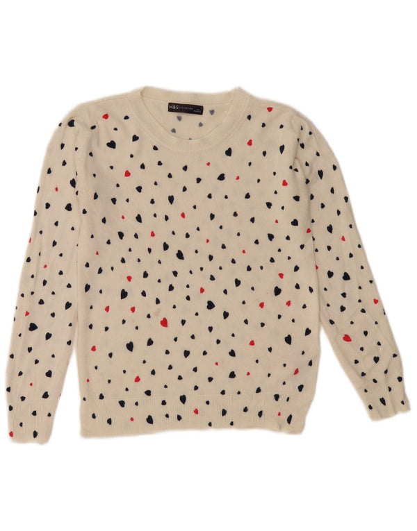 Marks & Spencer Damen-Pullover mit Rundhalsausschnitt, Gr. 6, XS, gebrochenes weißes Herz