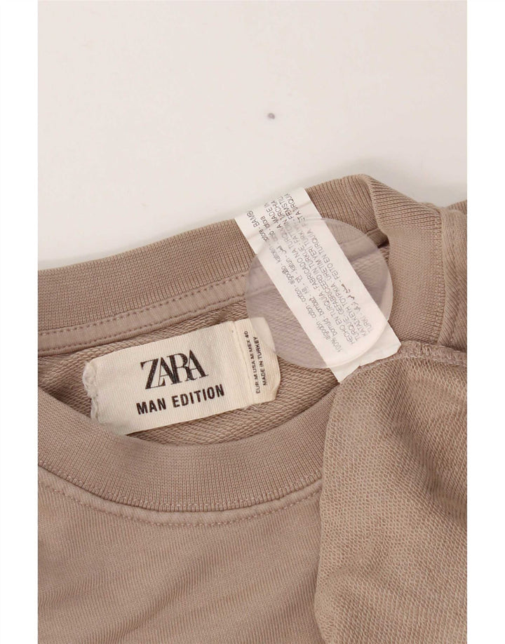 Zara Herren-Sweatshirt-Pullover, mittelbeige Baumwolle