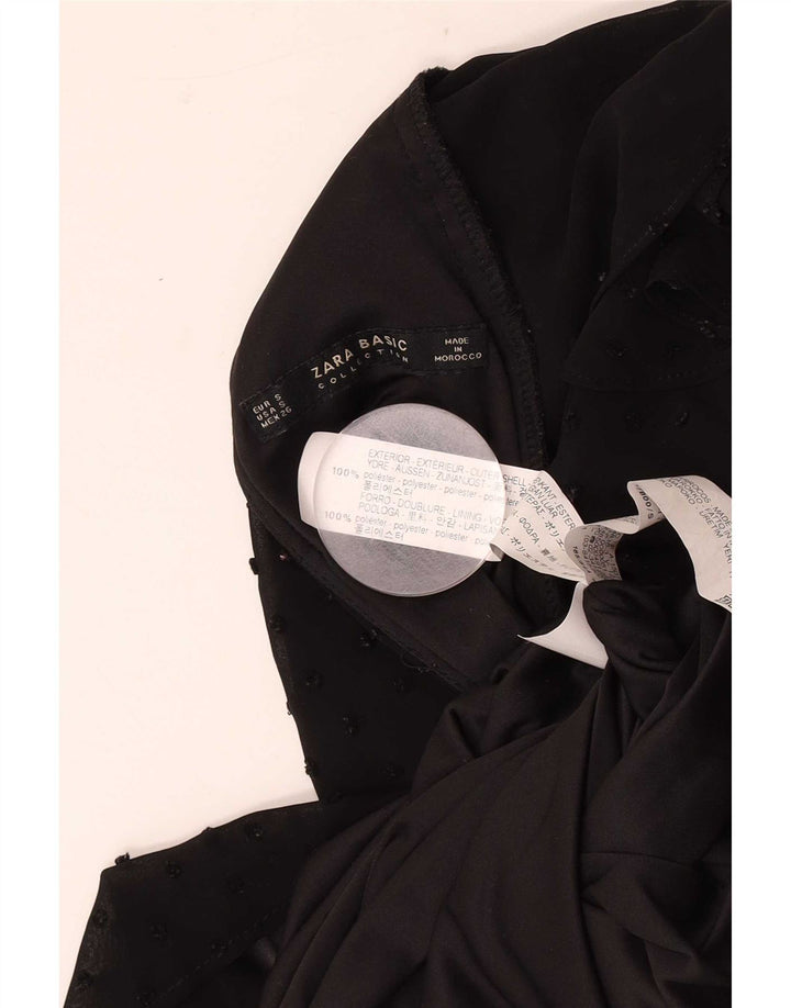 Zara Damen Basic Kleid UK 10 Small Schwarz geflecktes Polyester