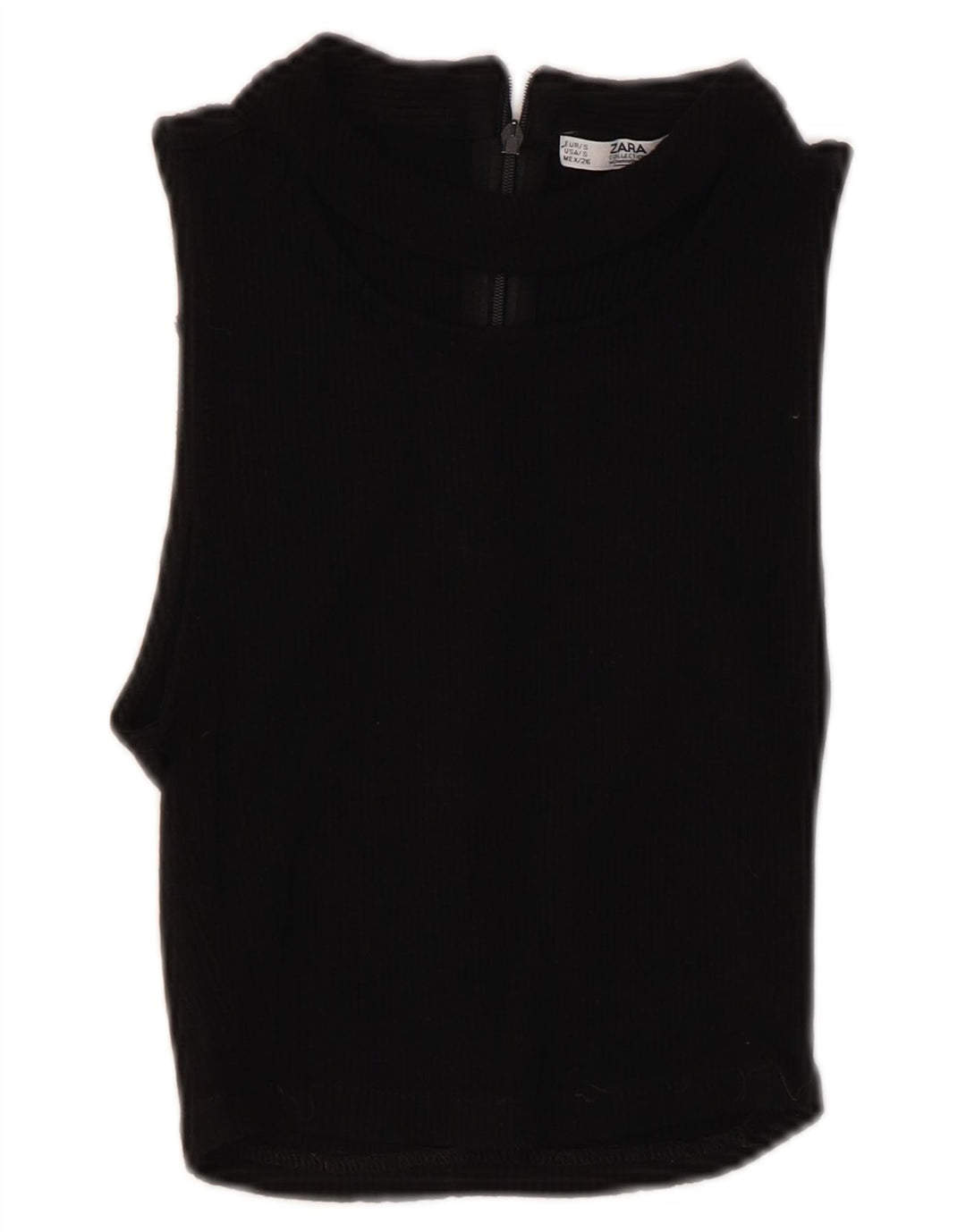 Zara Damen Ärmelloses Crop Top UK 8 Small Schwarze Viskose