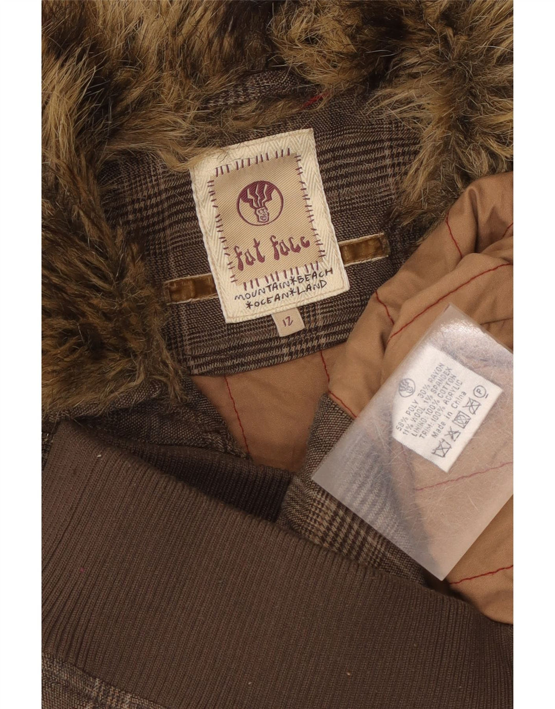 Fat Face Damen Weste UK 12 Mittelbraunes Hahnentritt-Polyester