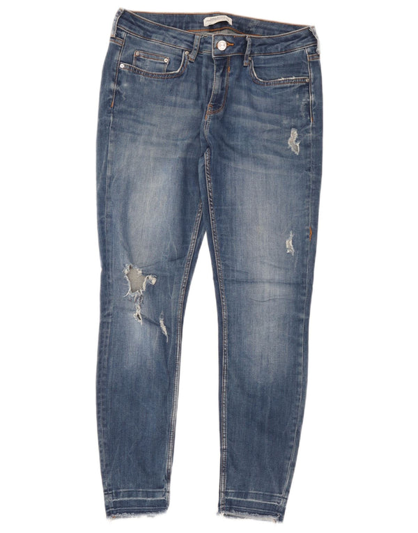 Zara Damen Distressed Skinny Jeans EU 42 Large W32 L26 Blau