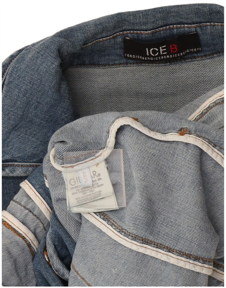 Iceberg Damen Crop 3/4-Ärmel-Jeansjacke IT 46 Large Blaue Baumwolle