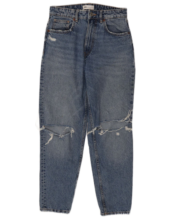 Zara Damen Distressed Tapered Jeans EU 38 Small W28 L27 Blau