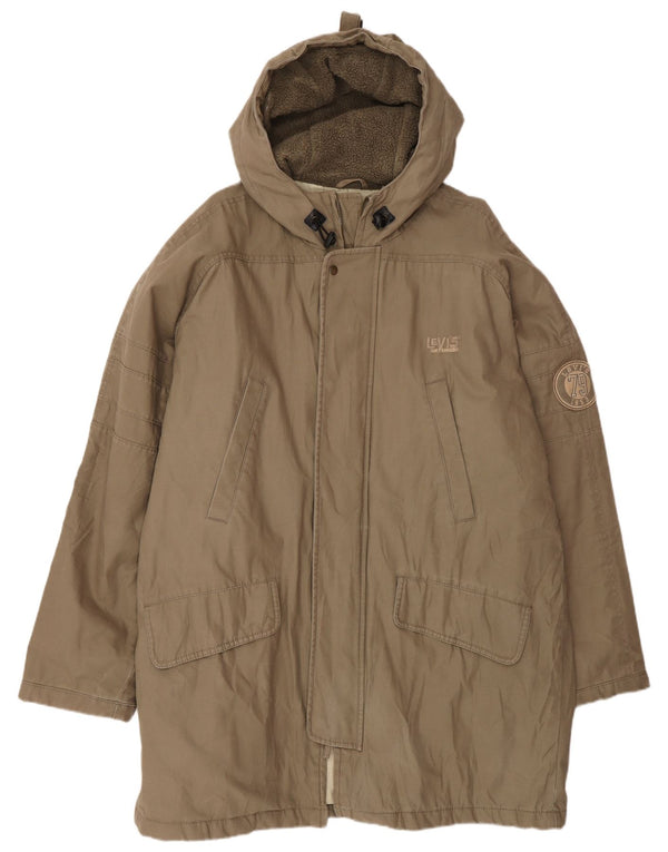 Levi's Mens Hooded Parka Jacket UK 40 Large Beige Cotton