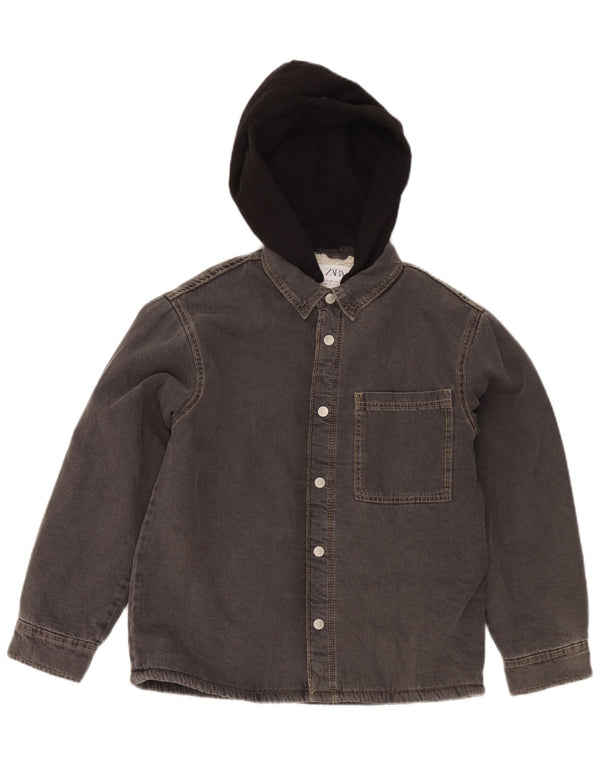 Zara Jungen-Jeans-Sherpa-Jacke mit Kapuze, 11–12 Jahre, graue Colourblock-Baumwolle