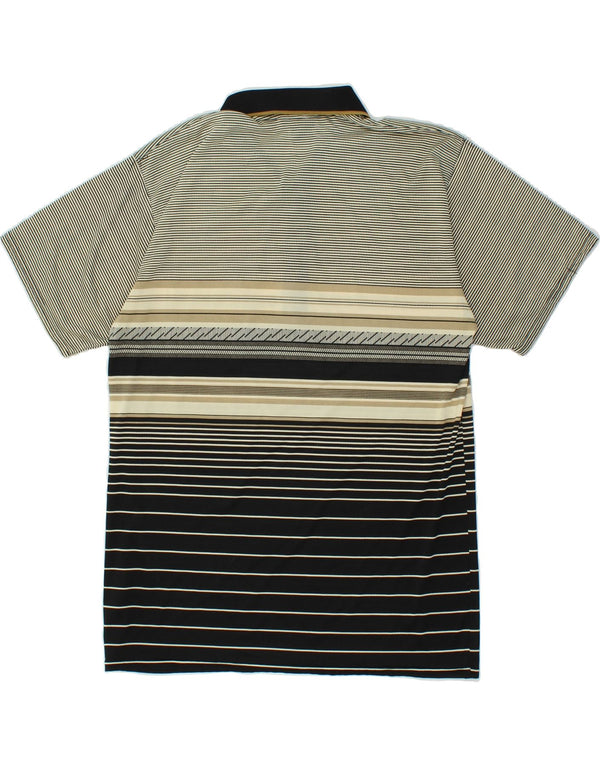 VINTAGE Mens Polo Shirt Medium Grey Striped Polyester