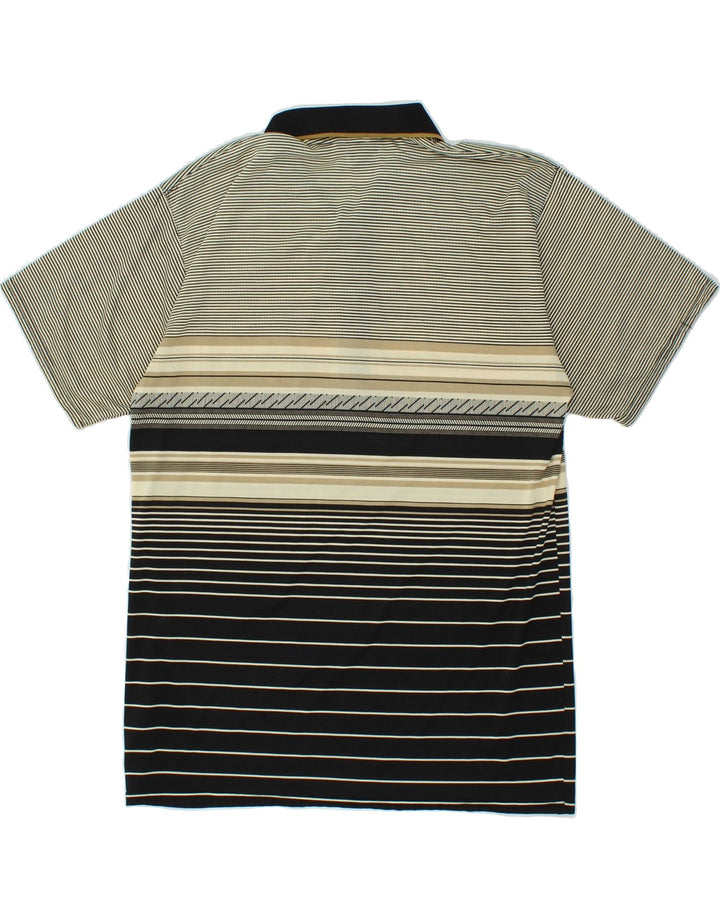 VINTAGE Herren-Poloshirt aus mittelgrau gestreiftem Polyester
