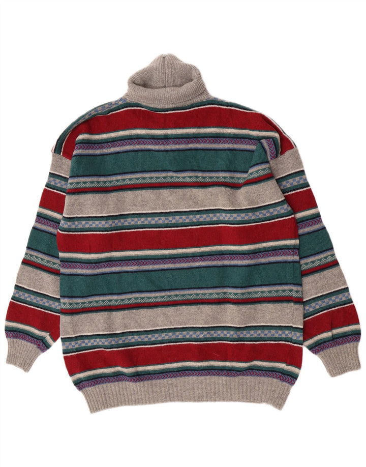 Vintage Herren-Pullover mit Reißverschluss, groß, mehrfarbig, gestreift, Lammwolle