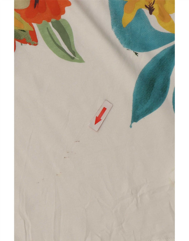 Zara Damen Grafik-T-Shirt-Oberteil UK 14 Mittelweiß geblümt