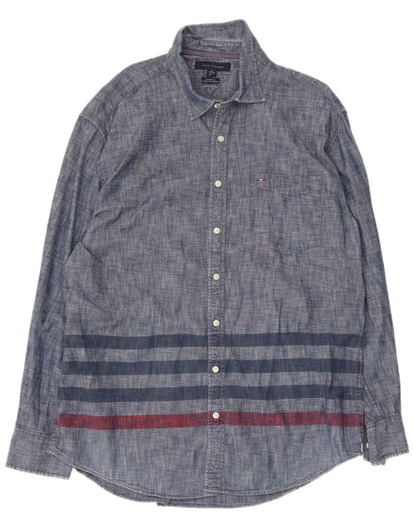 Tommy Hilfiger Herren-Hemd mit individueller Passform, Größe 18 1/2 2XL, Marineblau gestreift