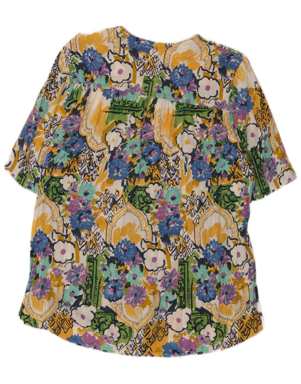 Vintage Damen Kurzarm-Hemdbluse UK 14 Großes mehrfarbiges Blumenmuster