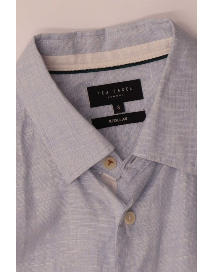Ted Baker Herren-Hemd in normaler Passform, Größe 3, mittelblaues Leinen