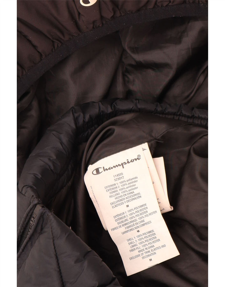 Champion Womens Graphic Hooded Wattierte Jacke UK 14 Medium Schwarz Polyamid