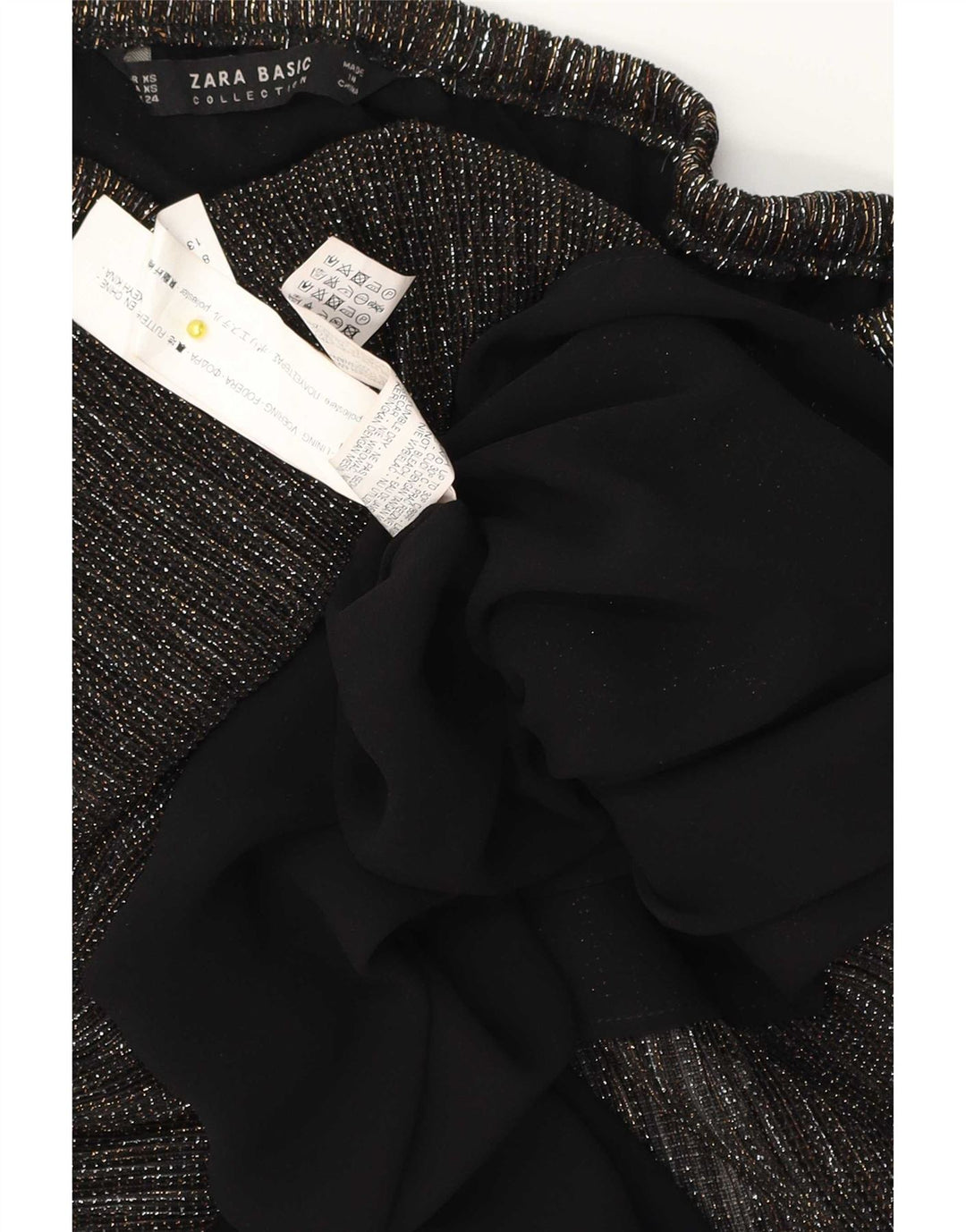 Zara Damen Übergroßes Crop Off Shoulder Top UK 4 XS Schwarz geflecktes Polyester