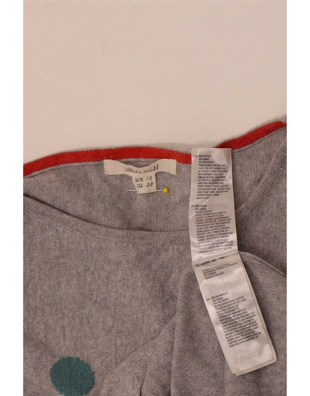 White Stuff Damen-Pullover mit U-Boot-Ausschnitt, Gr. 10, Größe S, grau gepunktet