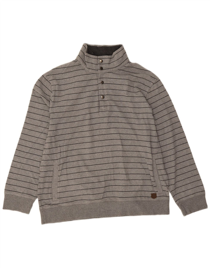 Marks & Spencer Herren-Pullover mit Knopfkragen, XL, grau gestreift, Baumwolle