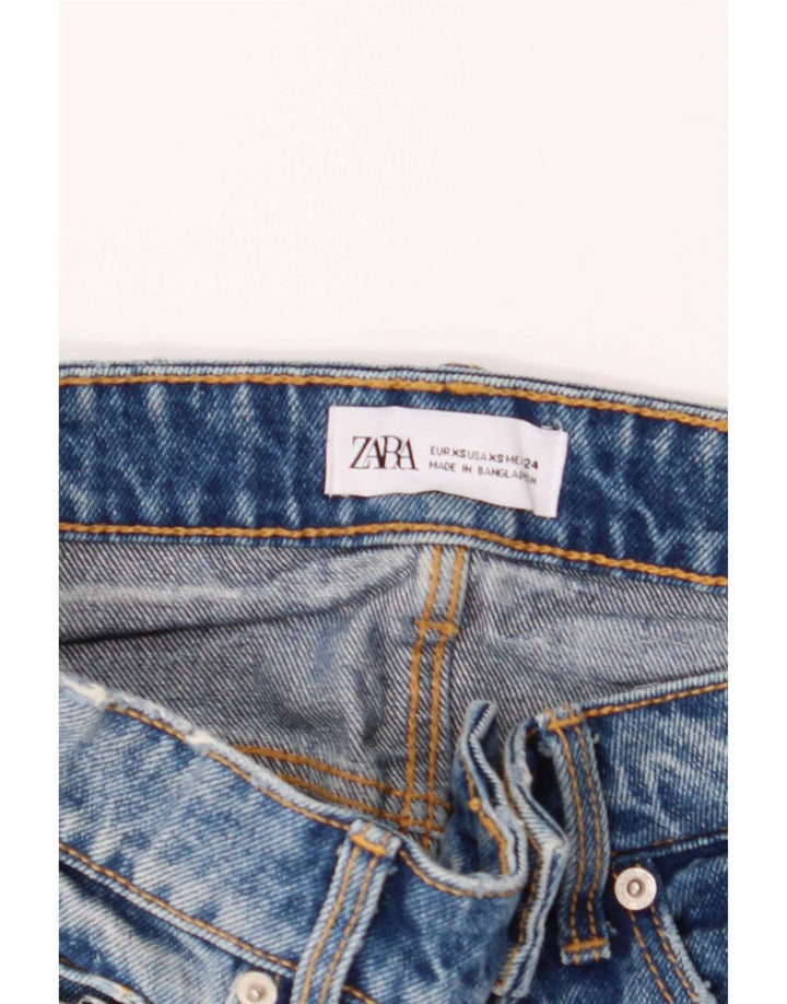 Zara Damen Distressed Mini Denim Rock XS W24 Blaue Baumwolle