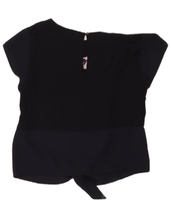 Oasis Damen-Bluse mit bauchfreiem Vorderteil und Bindeband, Größe S, Marineblau, Blumenmuster, Viskose