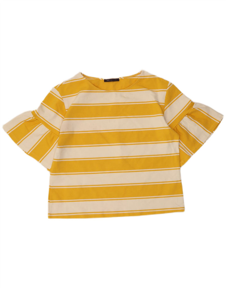 Marks & Spencer Damen Crop Top UK 14 Große gelb gestreifte Baumwolle