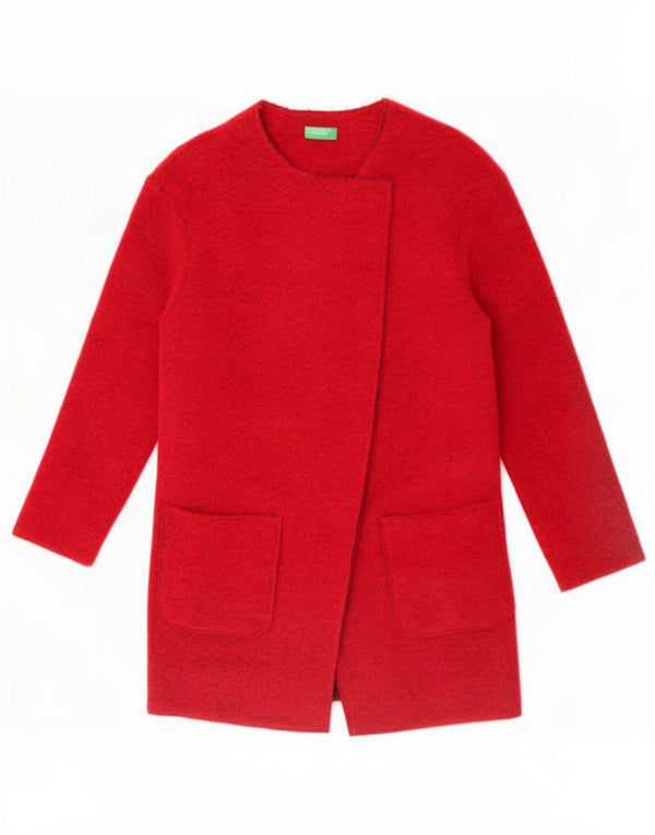 Benetton Womens Open Overcoat UK 6 XS Rote Wolle