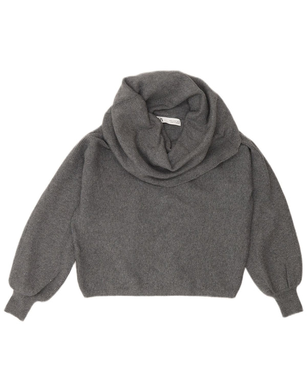 Zara Damen Crop Rollkragenpullover Pullover UK 10 Small Graue Viskose