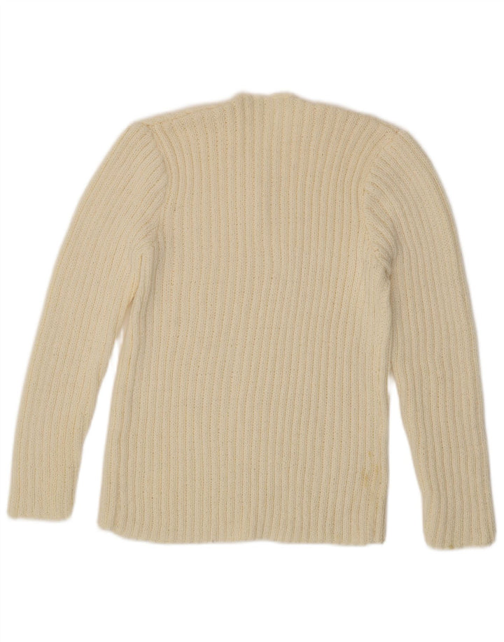 VINTAGE Damen-Pullover mit Knopfkragen, Gr. 12, Mittelweiß