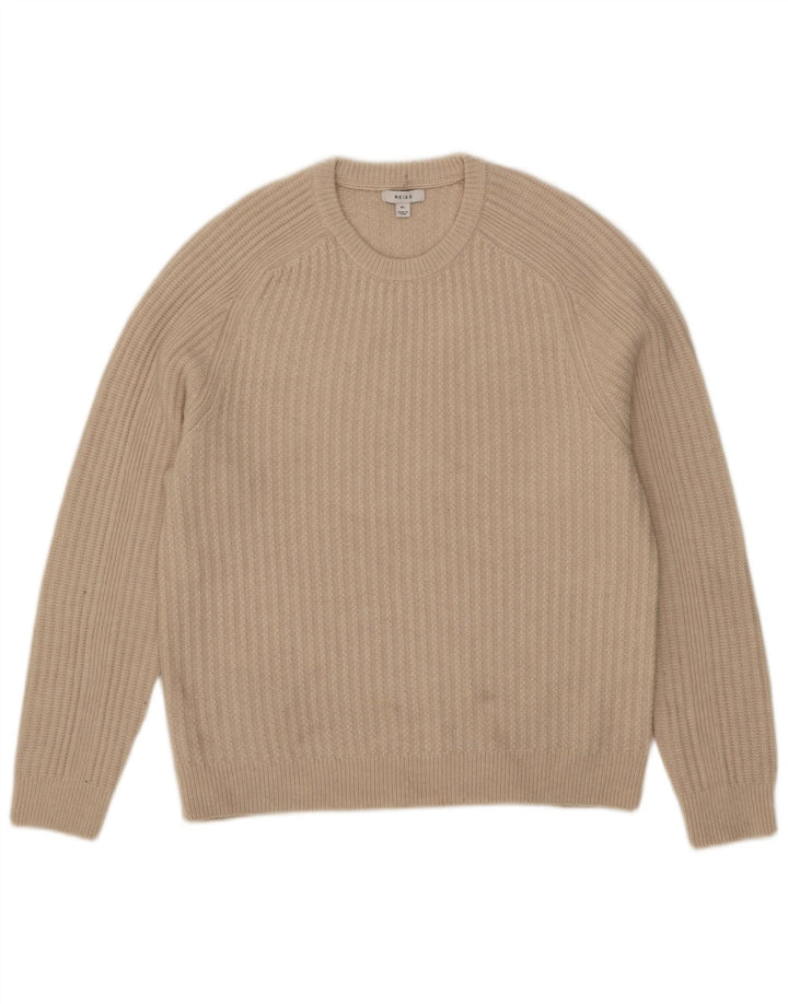 Reiss Herren-Pullover mit Rundhalsausschnitt, XL, beige Wolle